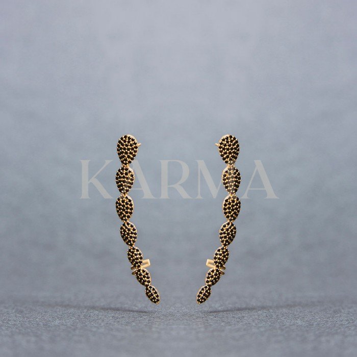 Gold Plated Sterling Silver Earring Studded With Black Spinal